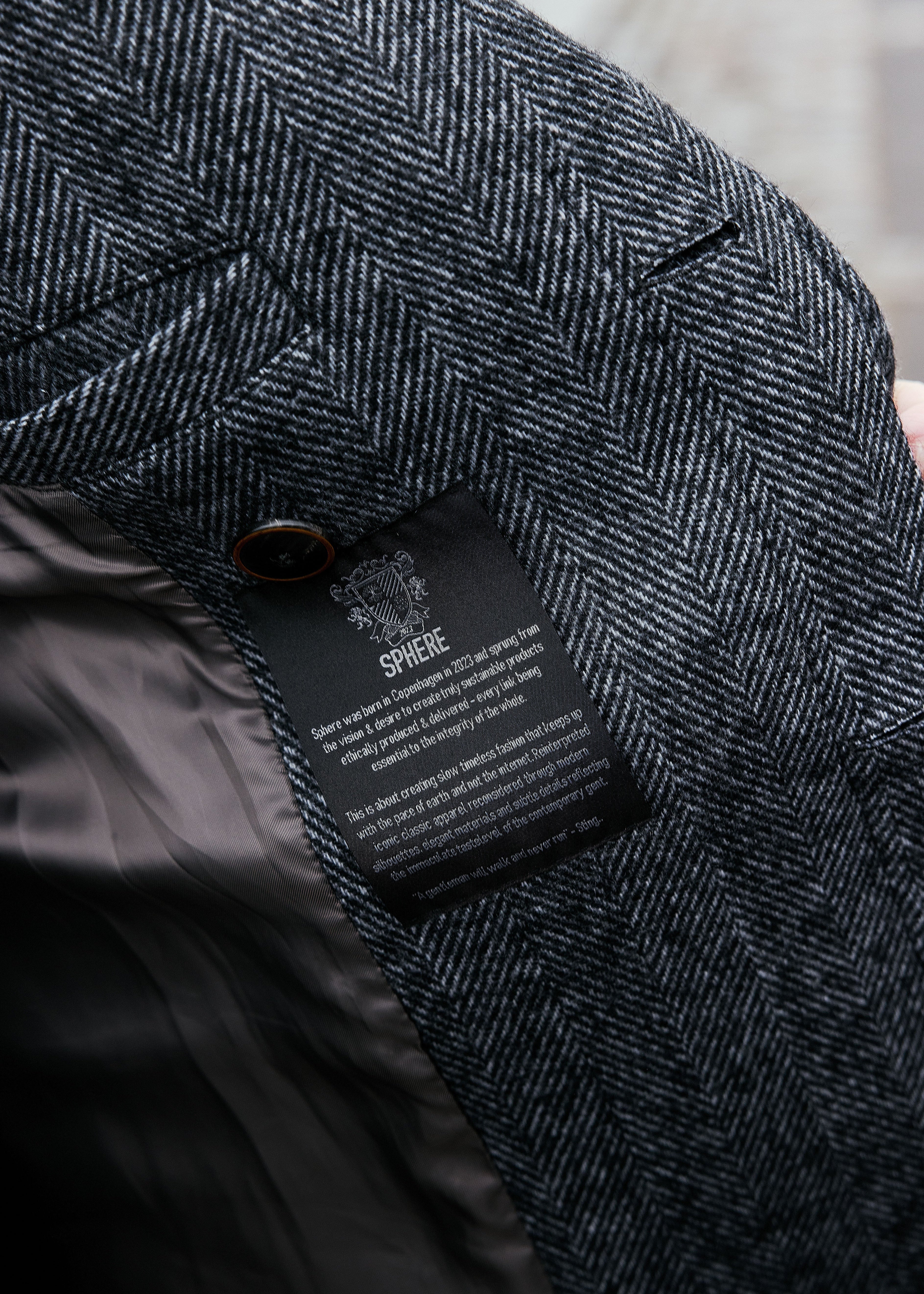 Atticus Wool Peacoat - Interior recycled woven label